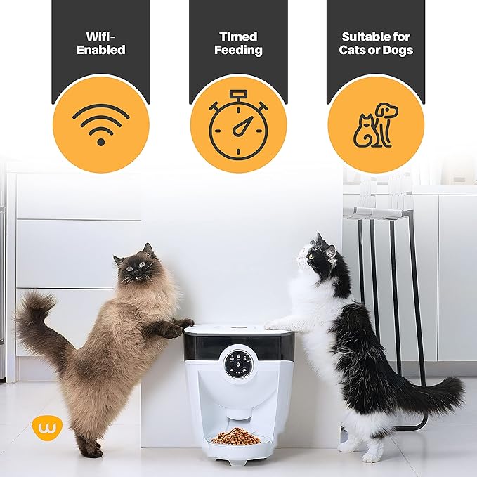Feeder-Robot by Whisker, White with Smoke-Grey Hopper; Smart, Automatic Pet Feeder, Feed Your Cat or Dog from Anywhere, Designed & Assembled in USA