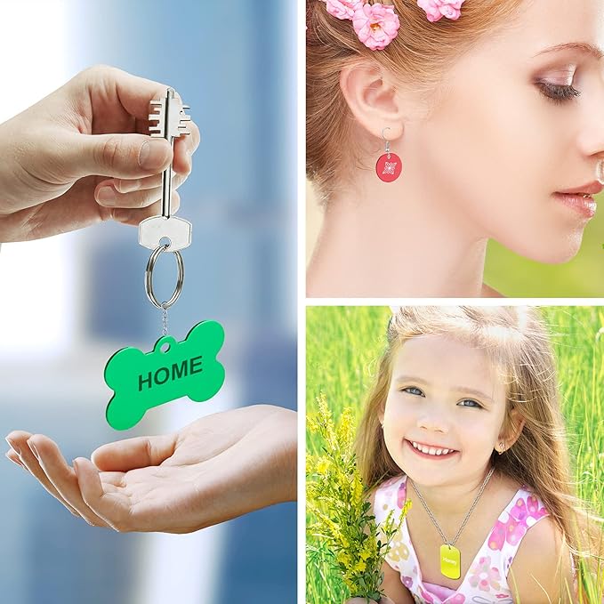 Frienda 60 Pieces Colorful Blank Dog Tags Hand Personalized Blank ID Tags Aluminum Round Dog Bone Shape Pet ID Stamping Discs with Hole for Cats Pets Name Craft
