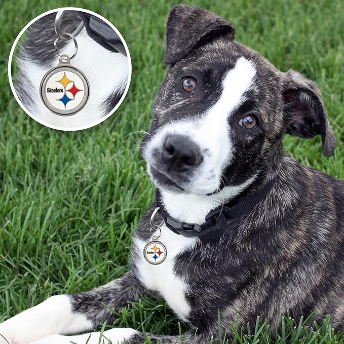 Pittsburgh Steelers Engraving Pet ID Tags in 32 Team Logo Shapes - Personalized Dog & Cat Tags with 3 Lines of Customizable Text for Tracking & Safety - Stainless Steel