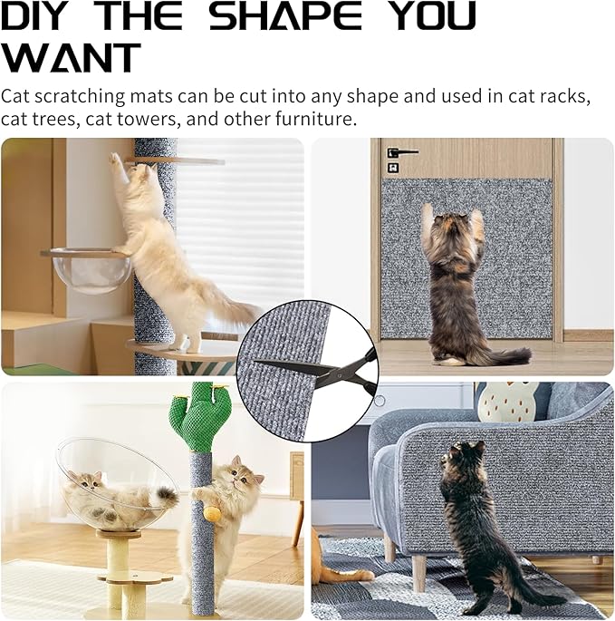 2 Pcs 39.4"x15.8" Cat Scratch Mat, Cat Scratch Couch Furniture Protector, Trimmable Self-Adhesive Cats Scratch Pads, DIY Cat Scratcher for Wall Protector and Covering Cat Tower (Light Grey)