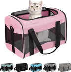 Cat Carrying Case - Pet Carrier Airline Approved, Protable and Breathable Pet Travel Carrier Removable Fleece Pad, Collapsible Cat Carrier Dog Carrier for Medium Cats Small Cats Dogs (Small, Pink)