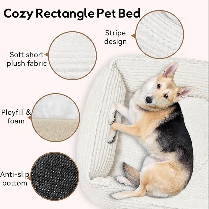 Rectangle Dog Bed for Large Medium Pets Indoor Outdoor with Removable Mat,Machine Washable Sleeping Sofa Non-Slip Bottom Soft Puppy Bed Durable Orthopedic Calming Pet Cuddler(Medium, Cream)