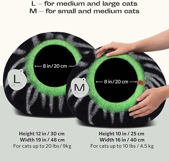 MEOWFIA Cat Cave – Premium Felt Cat Bed for Indoor Cats, Handmade 100% Merino Wool (Vivid Shades) (Medium, Shining Tiger)
