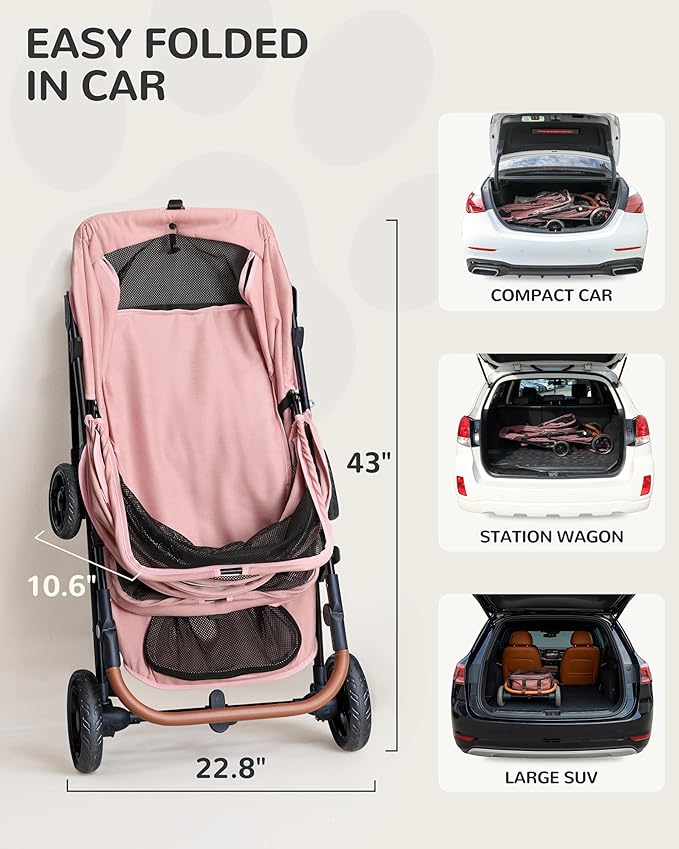 Dog Stroller for Large & Medium Dogs (20–132 lbs), Pet Stroller for 2 Small Dogs, Extra Large Heavy Duty, Foldable & Ventilated, Pink or Navy