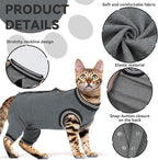 T'CHAQUE Cat Clothes Surgery Recovery Suit for Female Male, Cat Onesie Pet Surgical Pajamas Hind Legs Long Sleeve, Abdominal Wound Skin Diseases, E-Collar Alternative, Spay Recovery Suit, Gray-XL