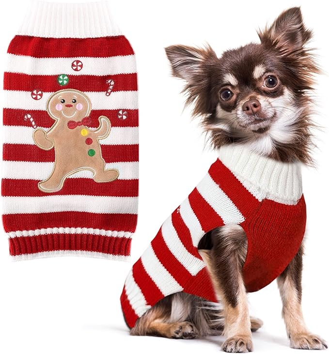 PETCARE Christmas Dog Costume Pet Sweater Vest Cute Bear Red Striped Cat Sweaters Warm Winter Dog Clothes for Small Medium Large Dogs Cats Ugly Xmas Puppy Doggy Chihuahua Yorkie Outfits