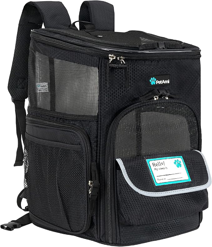 PetAmi Dog Backpack Carrier, Airline Approved Cat Backpacks for Carrying Small Large Cats, Pet Carrier Back Pack, Ventilated Soft Sided for Travel, Hiking, Camping, Max 18 lbs, Black