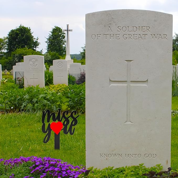 11.8 Inches Metal Memorial Grave Marker "Miss You" Cemetery Decoration Stake Waterproof Garden Plaque Loss of Dad Mom Spouse Lover Relatives Family Members Gravesite Plaque Outdoors Lawn Yard Signs