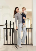 29"-57" Baby and Pet Safety Gate, 30" Tall Metal Walk-Thru Gate for Doorways & Stairs, Easy One-Hand Open, Dual Lock, Extensions & Wall Mounts Included (Brown, 29"-54" W x 30.5“H)