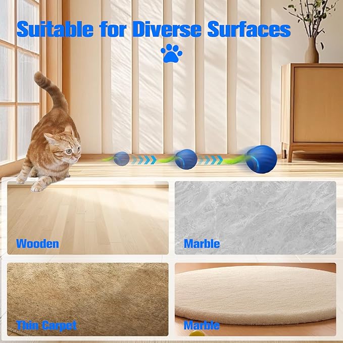 2025 New Upgrade Speedy Tail Cat Toy, Smart Interactive Pet Toys Comes with 4 Tails, Reinforced Version of The Cat Toys Balls, Two Speed Adjustment (Blue)