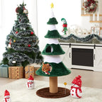 62" Christmas Tree Cat Tower for Indoor Cats, Multi-Level Wooden Cat Tree with Scratching Posts, Sisal Cat Scratcher & Cozy Cat Beds,Green