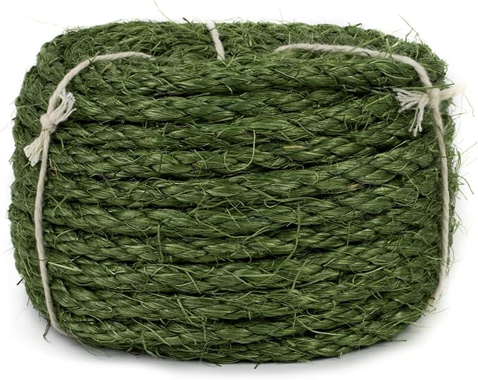 Sisal Rope for Cat Scratcher 1/4 Inch 50 Feet Cat Tree Rope Replacement Natural Hemp Rope, Thick Cat Scratching Post Rope for Indoor/Outdoor, Repairing, Recovering, DIY Scratcher (Green)