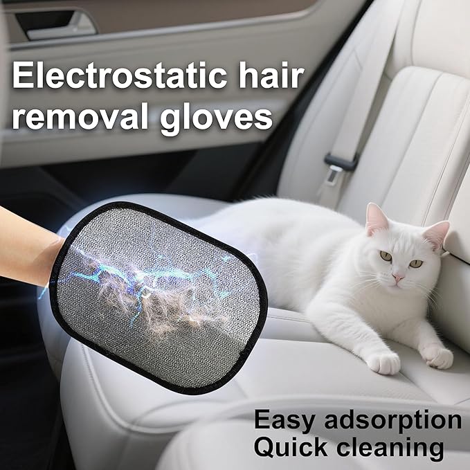 2-Pack Pet Hair Removal Gloves with A Hair/Lint Removal Tool – Remove Cat/Dog Fur from Clothing, Furniture, Car Seats, Bedding & Carpet