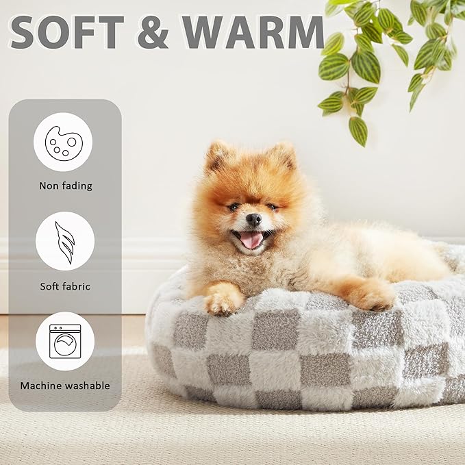 Love's cabin Round Donut Cat and Dog Cushion Bed, 20in Pet Bed for Cats or Small Dogs, Anti-Slip & Water-Resistant Bottom, Super Soft Durable Fabric Pet beds, Washable Luxury Cat & Dog Bed Grey Plaid
