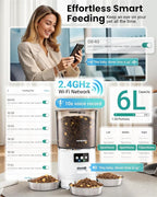 Automatic Cat Feeder for 3 Cats, 6L/25 Cups Smart WiFi Pet Feeder, Strong Anti-Jam System, Dual-Effect Desiccant Cat Food Dispenser, with 10S Voice Recorder for Cats and Small Dog(White)