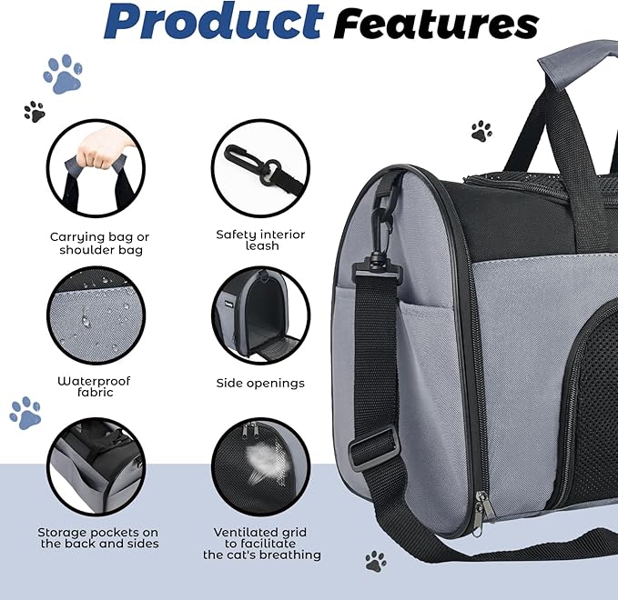 Zavothy Collapsible TSA Approved Pet Carrier for Cats & Dogs (Up to 15 Lbs, 16.54"x11.42"x9.84") – Soft-Sided Airline Travel Carrier, Grey