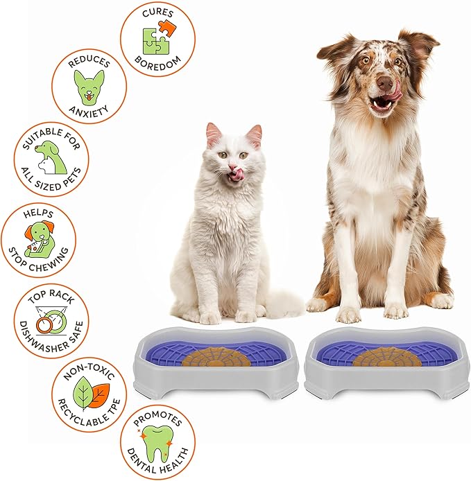 Neater Pets - Neat-LIK Pad with Mess-Proof Tray Keeps Floors Clean - Slow Feeding Pad for Dogs & Cats - Relieves Anxiety & Cures Boredom - Fill Licking Pad with Treats & Food (Purple & Vanilla Bean)