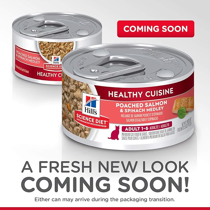 Hill's Science Diet Healthy Cuisine, Adult 1-6, Great Taste, Wet Cat Food, Pached Salmon & Spinach Stew, 2.8 oz Can, Case of 24