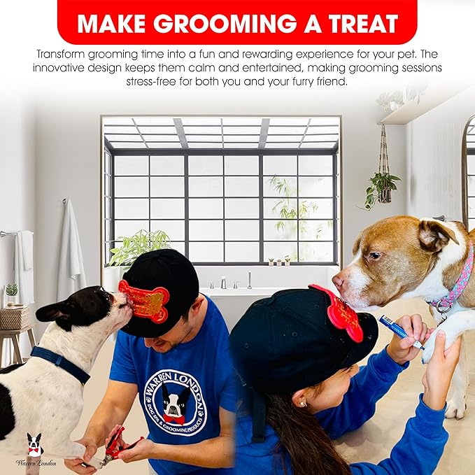 Warren London Hat/Snack Combo - Distract-A-Hat™ Grooming Distraction Tool + 8 oz All-Natural Roasted Peanut Dog Peanut Butter, Xylitol-Free Enrichment & Anxiety-Relief