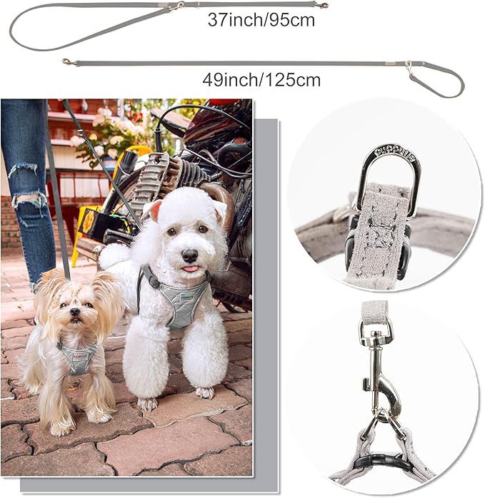Puppytie No Pull Dog Harness with Multifunction Dog Leash,Soft Adjustable No Choke Escape Proof Pet Harness Vest for Medium Dogs,Glossy Grey,M