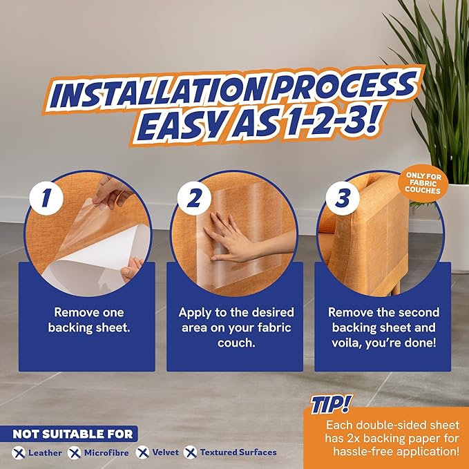 12 Pack Cat Scratch Furniture Protector Tape Sheets – Double-Sided Sticky Training (5 XL, 5 Large, 2 Medium) – Anti-Scratch Couch & Sofa Guard – Clear – Not for Leather, Velvet, Microfiber