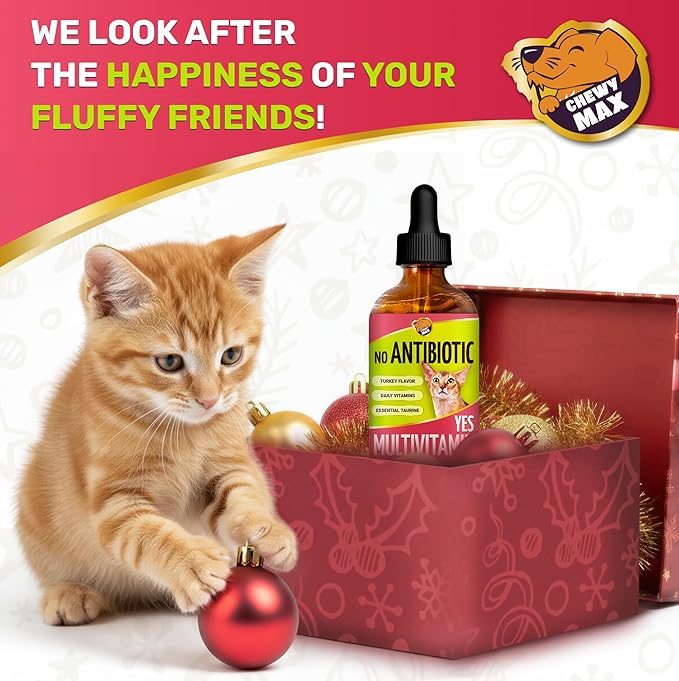 Cat Multivitamin Complex with Turkey Flavor – Natural Cat Antibiotic Liquid Alternative to Help with Allergies, UTIs & Cough – Herbal No Antibiotic Yes Multivitamin for All Breeds – 2 Oz