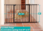 29"-57" Baby and Pet Safety Gate, 30" Tall Metal Walk-Thru Gate for Doorways & Stairs, Easy One-Hand Open, Dual Lock, Extensions & Wall Mounts Included (Brown, 29"-57" W x 30.5“H)