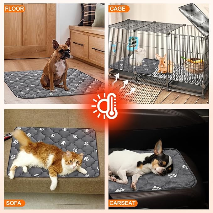 BINGPET 2 Pcs Self Warming Cat Bed for Indoor/Outdoor Cats,Warm Thermal Self Heating Cat Mat Dog Crate Pad with Anti-Slip Bottom Washable,Cozy Cat Dog Pet Heating Pad Blanket for Kitten Puppy 28"×45"