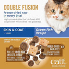 Catit Recipes Double Fusion Skin & Coat Cat Food – Ocean Fish Recipe, High-Protein, Freeze-Dried Raw Toppings, Omega-Rich for Healthy Skin & Fur, No by-Products, Minimally Processed, 4 lb