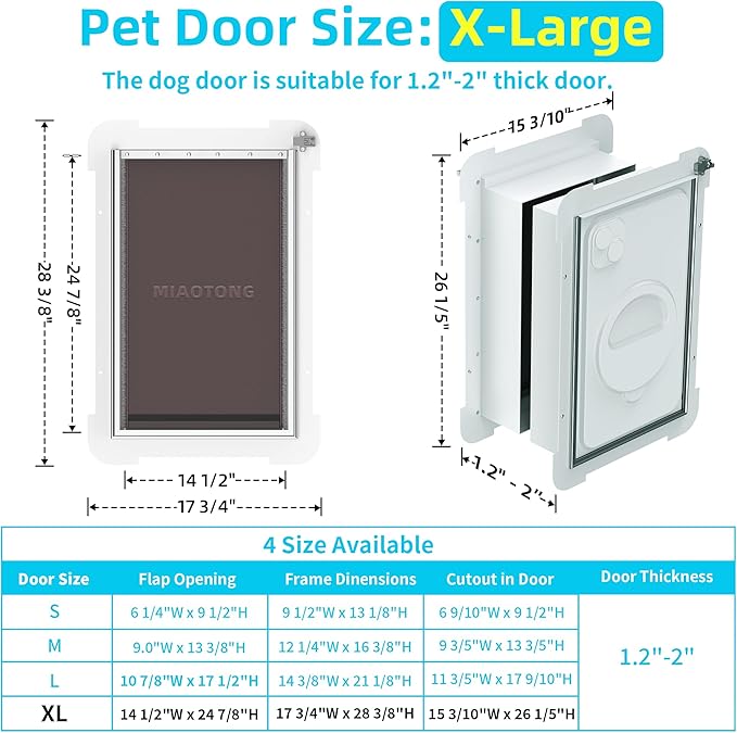 3-Flaps Never Rust Extra Large Dog Door for Door with Sliding Lock Panel, Steel Frame and Telescoping Tunnel, Extreme Weather Durable XL Dog Doors for Door (Pets Up to 220 Lbs)
