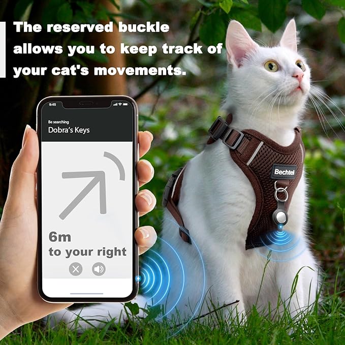 Cat Harness and Leash Set - Escape Proof Adjustable Cat Harness, Comfortable Soft Lightweight, Use Safe & Easy, Walking Travel Kitten Harness for Small Medium Large Cats, Brown, S(7-12lb)