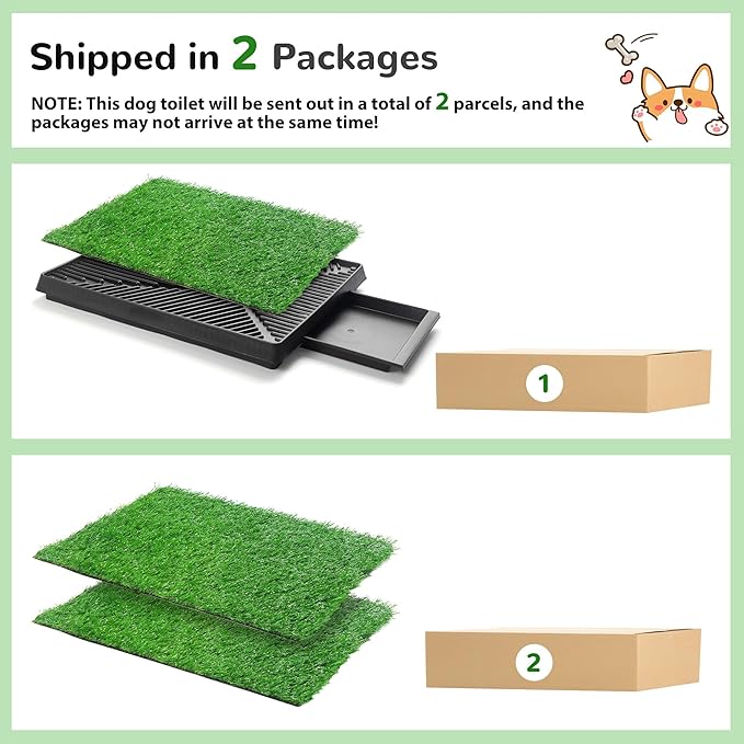 25" x 20" Dog Grass Pad with Tray, 3PCS Washable Artificial Grass Pee Pads for Indoor Dog Potty, Portable Reusable Pet Toilet for Small/Medium Dogs, 3-Layer System