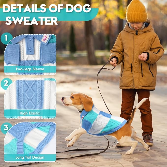 Pullover Dog Sweater,Half Chest Lapel Design Pet Sweaters for Dogs Boys or Girls,Pet Knitted Dog Clothes,Pet Clothing,Suitable for Various Sizes or Breeds Dogs Sweaters(Blue Group,M)
