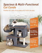 Cat Tree with Soft Top Perch, 21.6in Cat Tower with Hammock and Dual Condos, All-in-one Cat Activity Center, Dark Gray