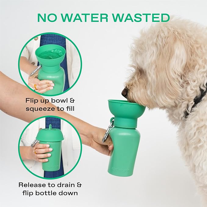 Springer Flip Portable Dog Water Bottle with Foldable Food Grade Silicone Bowl - 20 Ounce Travel Dog Water Bottle Ideal for Camping - Easy Squeeze Hydration & Release to Drain