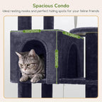 Globlazer Extra Large Platform Cat Tree, 65in Sturdy Cat Scratching Tree for Indoor Cats Large Adult, Big Cat Perch Tower with 3 Padded Perches, 6 Scratching Posts, Cat Condo, Hammock, S65, Dark Grey