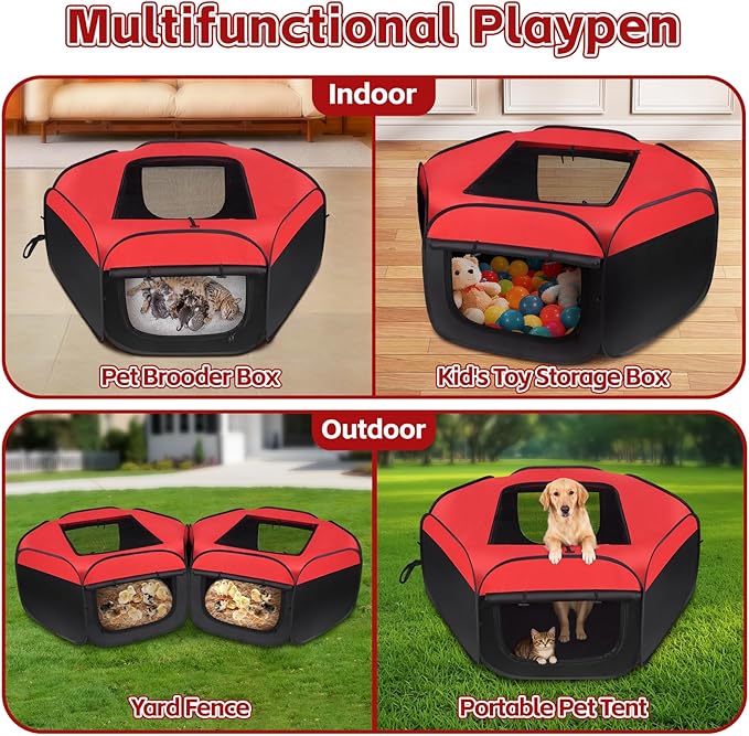 Chick Brooder Box, 2Pcs Removable Pop-up Small Animals Playpen, Pet Cage Tent with Cover & Zippers, Water Repellent Portable Yard Fence Indoor Outdoor for Chick, Rabbits, Kittens, Puppies
