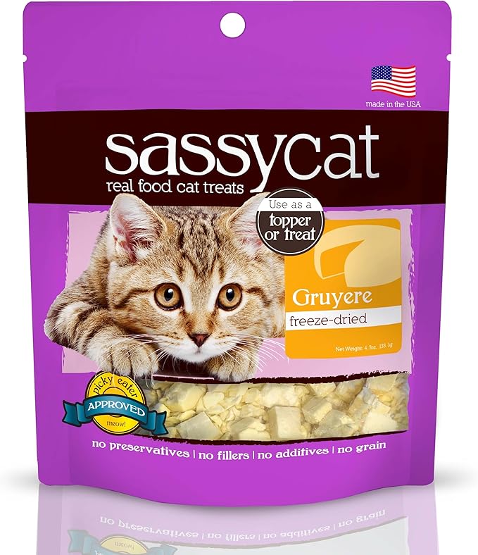 Herbsmith Sassy Cat Treats – Freeze Dried Gruyere – Human-Grade Wisconsin Cheese – Natural Snack for Picky Eaters – 1 Ingredient – USA Made – 4.7 oz