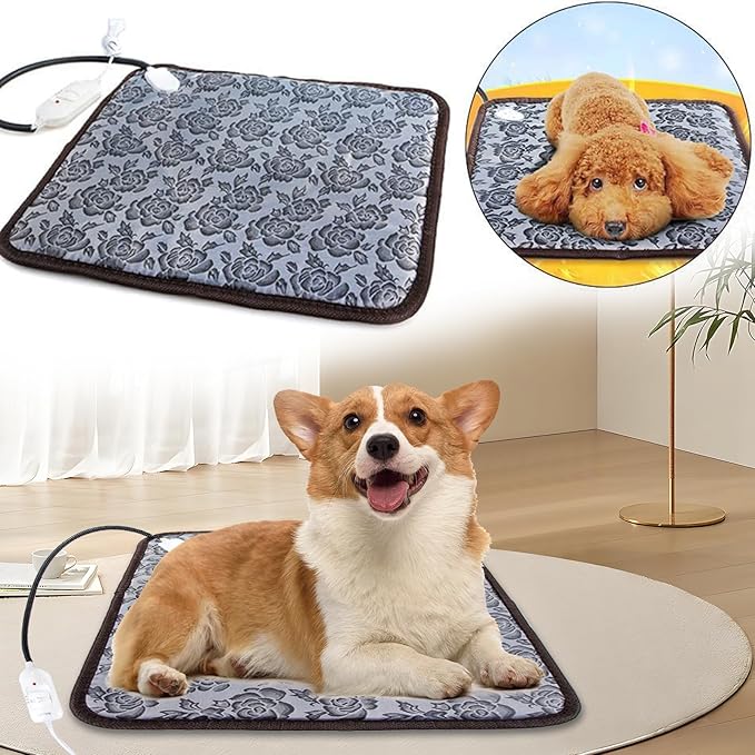 Pet Heating Pad with 3 Adjustable Temperature, Dog Cat Heating Pad with Chew Resistant Cord, Indoor Heated Mat for Dog House, Warming Heater Bed Pad for Outdoor Cat House, Waterproof, 17.7x17.7inch
