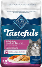 Blue Buffalo Tastefuls Natural Dry Food for Adult Cats, Hairball Control, Chicken & Brown Rice Recipe, 15-lb. Bag