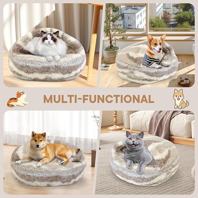 Dog Beds for Small Dogs, Cat Bed Cave, Washable Cute Cat Bed, Cozy Nook Pet Bed for Dogs or Cats, Anti-Slip Puppy Bed Fits up to 22 lbs Pets(Khaki Texture, 24" x 24")