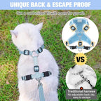 BEAUTYZOO Cat Harness, Escape Proof Cat Leash and Harness Set for Walking, Soft Breathable Vest Harness with Neck Adjustable, Reflective Easy-Control Kitten Harness for Cats,Shark-Blue S