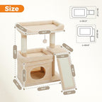 PEQULTI Small Cat Tree Tower for Large Adult Cats with Wide Top Perch, Private Cat Condo and Sisal Scratching Post&Pad for Indoor Cats, Beige