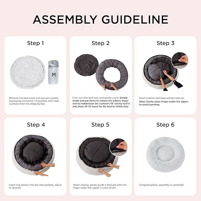 Bedsure Calming Dog Bed for Large Dogs - Donut Washable Large Pet Bed, Anti-Slip Round Fluffy Plush Faux Fur Dog Bed, Fits up to 80 lbs Pets, Cream, 36 inches