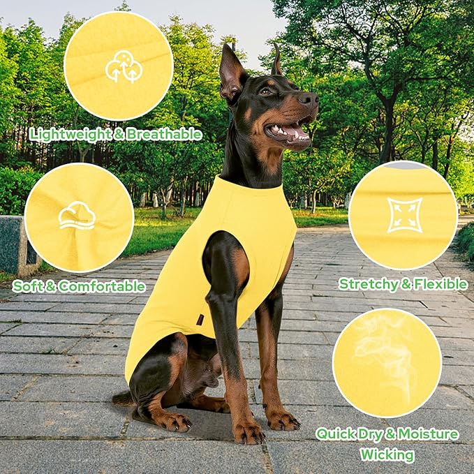 2 Pack Dog Shirts, Summer Pet Sleeveless Vest, Breathable Dog Clothes, Stretchy Tank Top T-Shirts for Large Medium Dogs, Grass Green+Lemon Yellow (M)