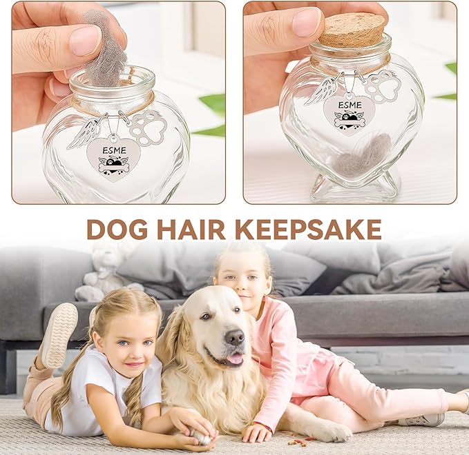 Personalized Pet Memorial Bottle,Engraved Heart Glass Urn for Dog & Cat Ashes/Fur, Custom Pet Name & Paw Print Keepsake, Pet Loss Memorial Gift for Pet Hair Memorial Keepsake