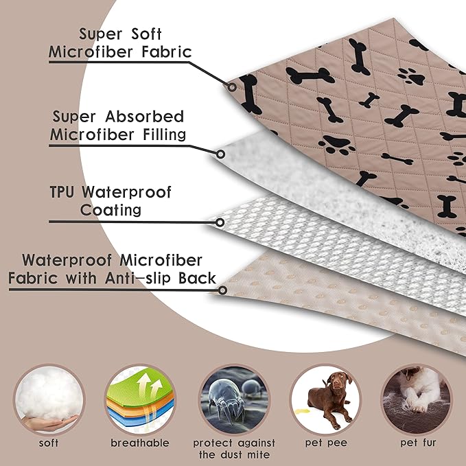 2 Pieces Dog Pee Pads - Washable Dog Rugs Non-Slip Puppy Pads for Small Dogs, Water Absorb Training Pads (24x18 (2pack), Beige)