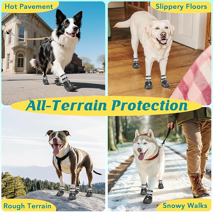 LUCKYPAW Dog Shoes for Large Medium Dogs, Breathable Dog Boots for Hot Pavement, Paw Protectors for Summer Walking Hiking Winter Snow Outdoor, Non Slip Reflective Booties for Hardwood Floor (Black, 7)
