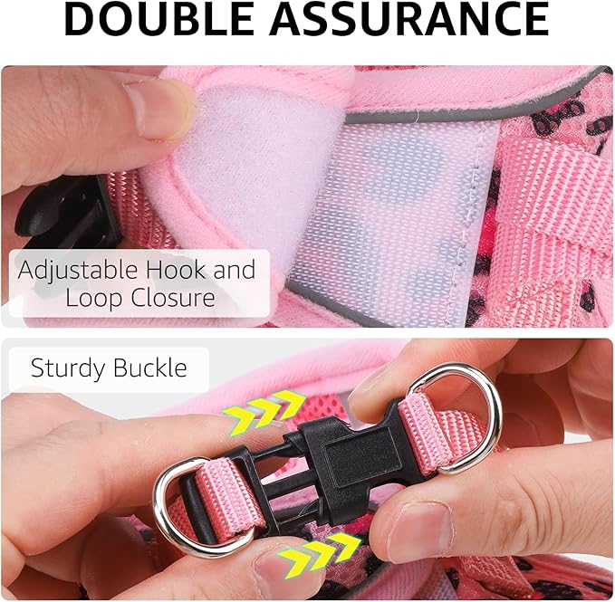SCENEREAL Cat Harness & Leash Set Escape Proof - Adjustable Air Mesh Vest with Reflective Strips for Kittens, Puppies, Rabbits, Pink Leopard M
