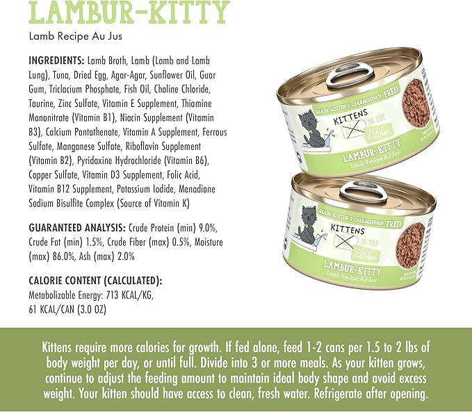 Weruva Cats in The Kitchen Kitten, Lambur-Kitty, 3oz Can (Pack of 12)